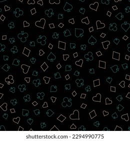 Suits Card Signs Seamless Pattern Background. Vector illustration. Hearts, Diamonds, Spades and Clubs.