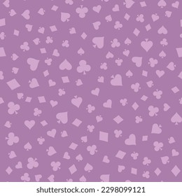 Suits Card Signs Seamless Pattern Background. Hearts, Diamonds, Spades and Clubs. Hand drawn elements doodles design for wallpapers, wrapping, textile prints, backgrounds. Vector illustration.