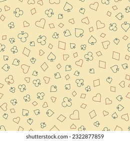 Suits Card Signs Seamless Pattern Background. Vector illustration. Hearts, Diamonds, Spades and Clubs.