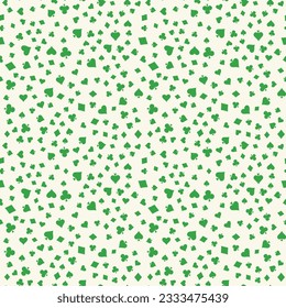 Suits Card Signs Seamless Pattern Background. Hearts, Diamonds, Spades and Clubs. Hand drawn elements doodles design for wallpapers, wrapping, textile prints, backgrounds. Vector illustration.