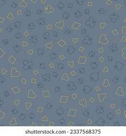 Suits Card Signs Seamless Pattern Background. Vector illustration. Hearts, Diamonds, Spades and Clubs.