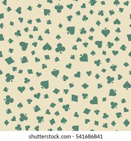 Suits Card Signs Seamless Pattern Background. Hearts, Diamonds, Spades and Clubs. Suits Card Casino Background. Suits Card Wallpaper.