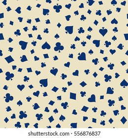 Suits Card Signs Seamless Pattern Background. Hearts, Diamonds, Spades and Clubs.