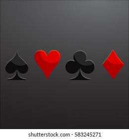 Suits in the dark. Colored card suit icon vector, playing cards symbols vector, set icon symbol suit, card suit icon sign, icon - stock vector