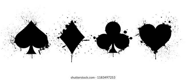 The suits of the deck of playing cards on background of splashing. Vector illustration.