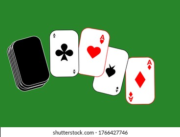 Suits of a deck of playing cards on the table. Peak. Chirva. Tambourine. Clubs Gaming casino. Gambling Place for text. Template. Poster. Billboard. Vector. Ace card. Trump card. Game rate.