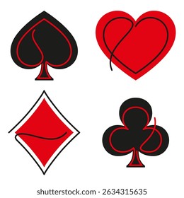 Suits of playing cards. Diamonds, hearts, clubs, spades symbol. Deck sign vector icon set. Cards symbols vector illustration isolated on white background.