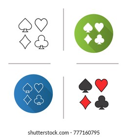 Suits of playing cards icon. Flat design, linear and color styles. Isolated vector illustrations