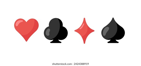 Suits of playing cards on white background. Poker card suits. Playing card spade, heart, club, crosses suit flat icon for apps and websites. Vector illustration in flat design