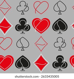 Suits signs seamless pattern. Playing card vector illustration isolated on white background. Design for Business presentation. Casino pattern with playing cards suits.