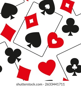 Suits signs seamless pattern. Playing card vector illustration isolated on white background. Male design for business presentation. Casino pattern with playing cards suits.