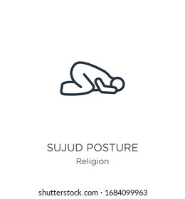 Sujud posture icon. Thin linear sujud posture outline icon isolated on white background from religion collection. Line vector sign, symbol for web and mobile