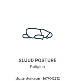Icono vectorial de contorno de postura correcta. Icono de postura de sujud en línea delgada, ilustración de elemento simple vector plano del concepto de religión editable trazo aislado en fondo blanco