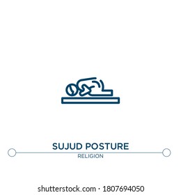 icono de vector de contorno de postura de sujud. ilustración de elemento simple. icono de esquema de postura de sujud a partir del concepto de religión editable. se puede usar para web y móvil
