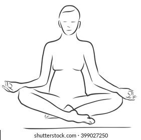 Sukhasana Easy Pose, Yoga Figure, Clean Outline Hand drawn Vector Sketch