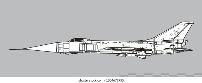 Sukhoi Su-15 Flagon-A. Vector Drawing Of Supersonic Interceptor Aircraft. Side View. Image For Illustration And Infographics.