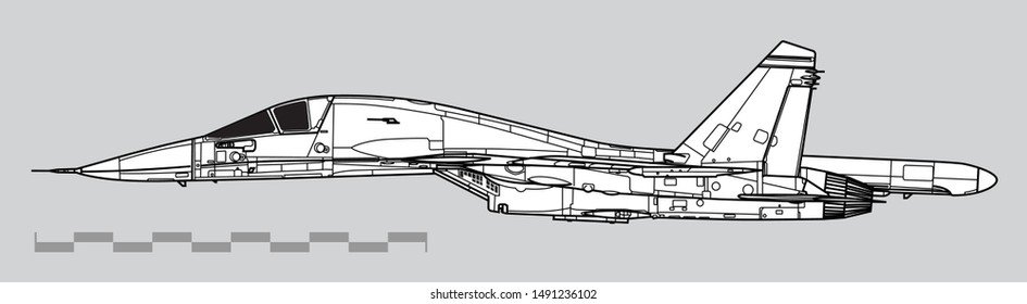 Sukhoi Su-34 Fullback. Outline vector drawing