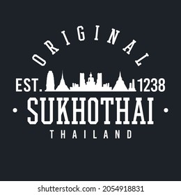 Sukhothai, Thailand Skyline Original. A Logotype Sports College and University Style. Illustration Design Vector City.