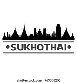 Sukhothai Thailand Skyline Silhouette Stamp City Design Vector Art Template 