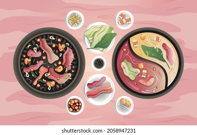 Sukiyaki and Barbeque on Table Background Template