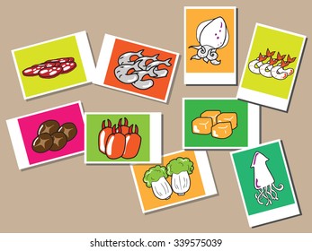 Sukiyaki menu postcard cartoon drawing