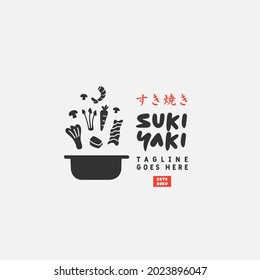 Sukiyaki and Shabu logo design vector template. Japanese text translation "Sukiyaki". Vector illustration.