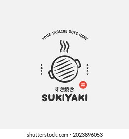 Plantilla vectorial de diseño del logotipo de Sukiyaki y Shabu. Traducción de texto japonés "Sukiyaki". Ilustración vectorial.