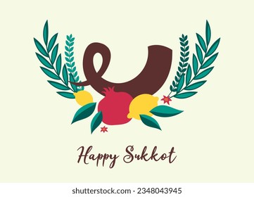 Sukkot, Jewish holiday. Four species traditional symbol of Sukkot holiday. Sukkot set of herbs and spices of the etrog, lulav, Arava, Hadas. Jewish holiday. greeting card set. Vector illustration