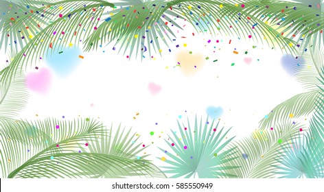 Sukkot Jewish Holiday palm leaves frame background. Festive Palm tree leafs background, confetti. Sukkot festival, sukkah, rosh hashana, rosh hashanah, jewish wedding, Sukkot Israel Vector wallpaper