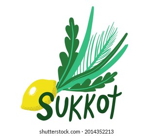 Sukkot jüdischer Urlaub. Sukkot-Arten mit Erog, Lulav, Arava, Hadas. Einzeln auf weißem Hintergrund. Vektorgrafik