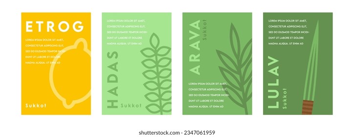 Sukkot set of herbs and spices of the etrog, lulav, Arava, Hadas. Jewish holiday. greeting card set. Vector illustration