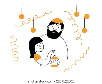 Sukkot vector doodle set, israel happy greeting sukot cards elements, Green hebrew, sukkah etrog, palm leaves and lemon.Religious party decor.