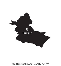 Sukkur Karte in Schwarz-Weiß mit Standortsymbol