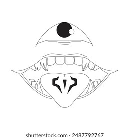 Sukuna Face Tattoo Simple Vector Line Art.