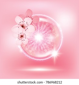 Sukura , cherry blossom collagen vitamin skin care cream , serum banner vector illustration