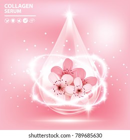 Sukura , cherry blossom collagen vitamin skin care cream , serum banner vector illustration