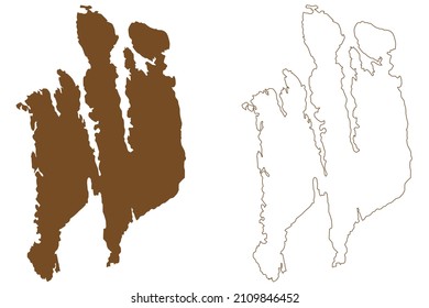 Isla Sula (Reino de Noruega, Archipiélago Solund) mapa ilustrativo vectorial, esbozo de garabato Mapa Indre Solundoy