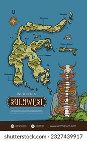 Sulawesi Indonesia maps illustration. Indonesia Island design layout