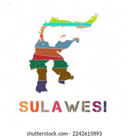 Sulawesi map design. Shape of the island with beautiful geometric waves and grunge texture. Awesome vector illustration.