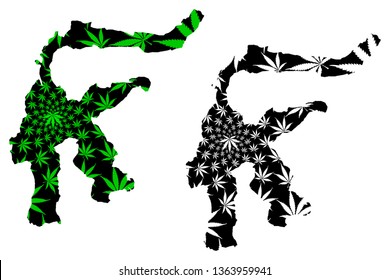 Sulawesi - map is designed cannabis leaf green and black, Celebes (Republic of Indonesia) map made of marijuana (marihuana,THC) foliage,