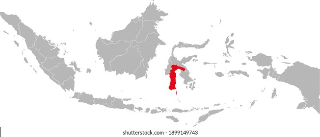 Sulawesi Selatan Province Isolated On Indonesia Map. Gray Background. Business Concepts And Backgrounds.