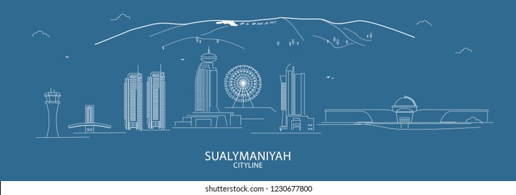 Sulaymaniyah city Skyline vector line art,