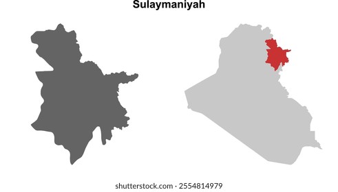 Sulaymaniyah governorate blank outline map set