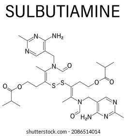 Sulbutiamine asthenia drug molecule. Also used in nutritional supplements. Skeletal formula.