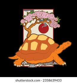 sulcata tortoise vector illustration with japanese style