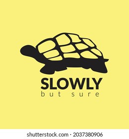 sulcate vector illustration. turtle silhouette image. walking turtle on yellow background 