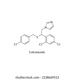 Sulconazole molecular structure, flat skeletal chemical formula. Azole antifungal drug used to treat Fungal body and skin infections . Vector illustration.