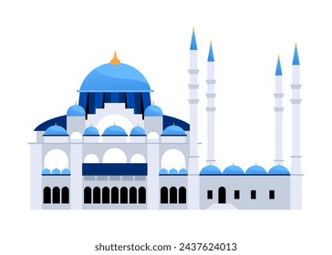 Suleymaniye Moschee - flache Design-Stil Einzelbild isoliert. Detaillierte Illustration des ersten Tempels in Istanbul mit vier Minaretten. Baudenkmal, Welterbe, Sehenswürdigkeiten der Türkei