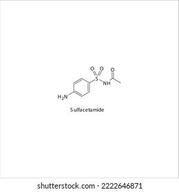 Sulfacetamide flat skeletal molecular structure Sulfonamide antibiotic drug used in dihydrofolate, folic acid, dhfr, methotrexate, leprosy treatment. Vector illustration.