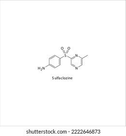 sulfaclozine flat skeletal molecular structure Sulfonamide antibiotic drug used in dihydrofolate, folic acid, dhfr, methotrexate, leprosy treatment. Vector illustration.